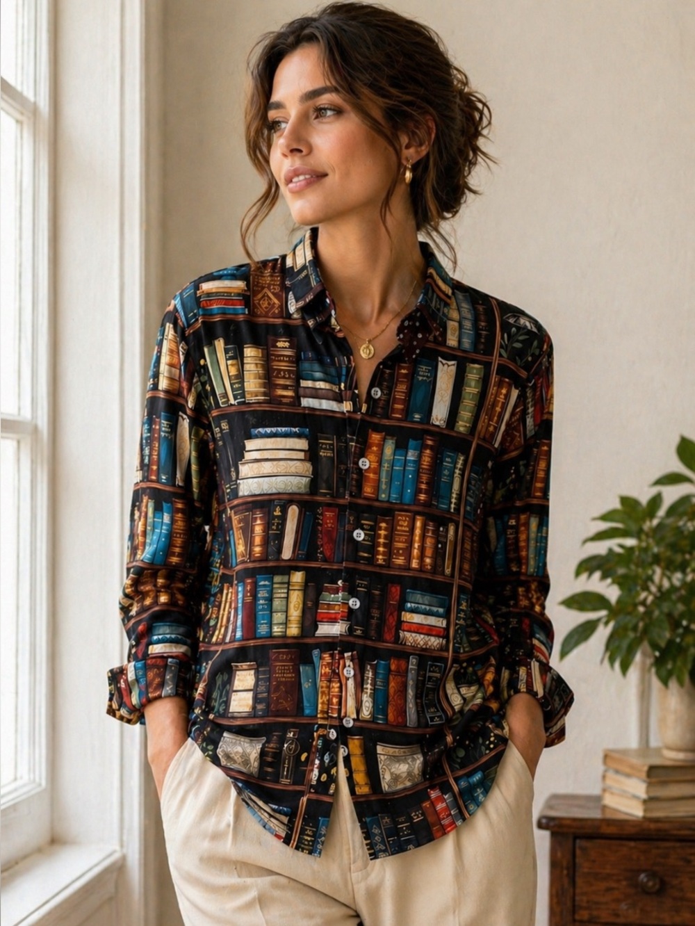 Women’s Button Down Book Print Blouse XL - Picture 6 of 6